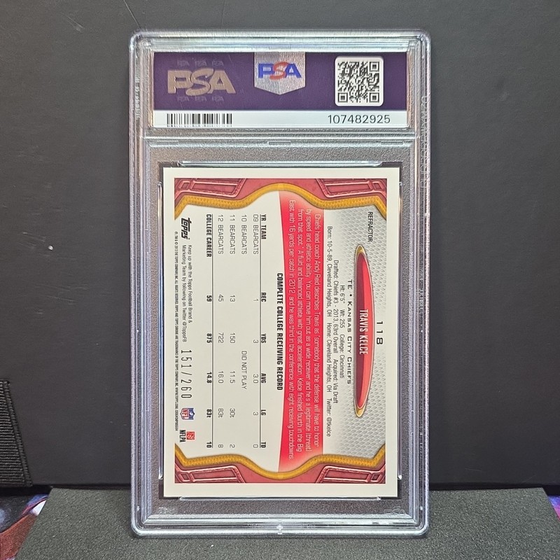 Topps Chrome Travis Kelce Rookie Prism Refractor #118 /260 PSA 9 view 2