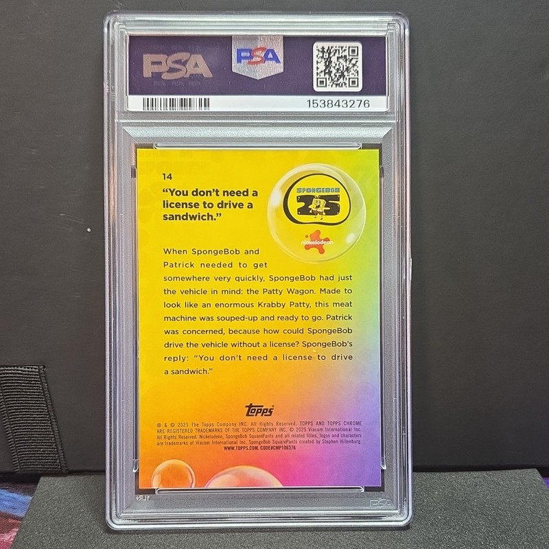 Topps 2025 SpongeBob Sapphire #14 License/Drive/Sandwich Red PSA 10 view 2