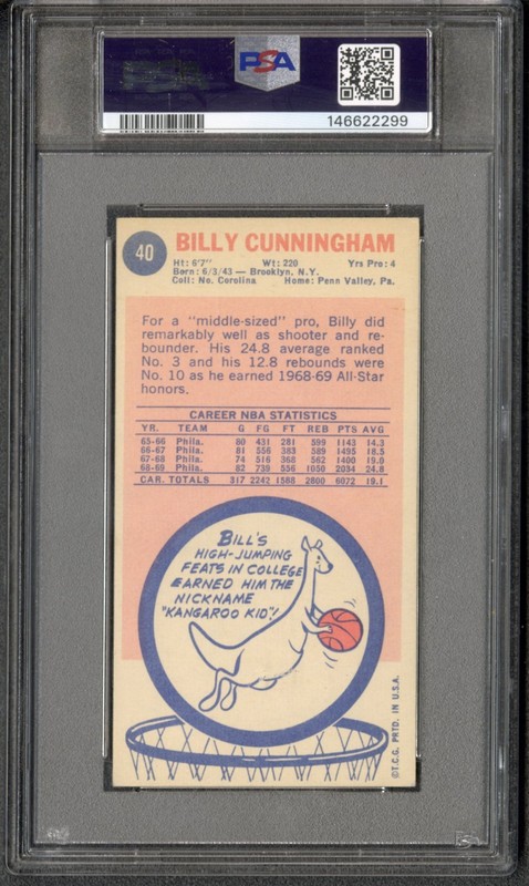 1969 Topps Billy Cunningham Auto Autograph #40 PSA 4/10 Very Good - Excellent view 2