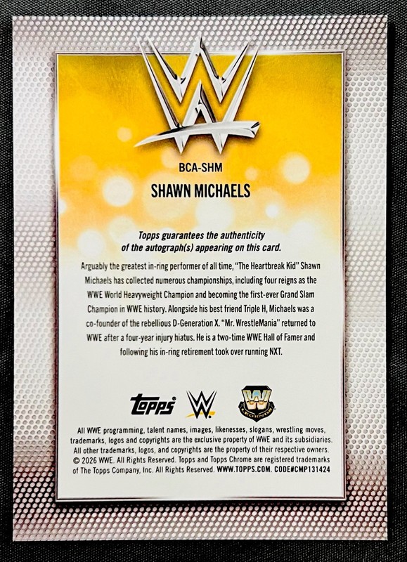2026 Topps Chrome WWE Shawn Michaels Legend Sapphire Auto Autograph #BCA-SHM !! view 2