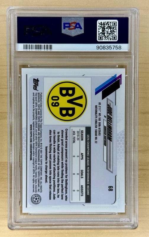 2020 Topps Chrome Jude Bellingham RC Speckle Refractor PSA 10 England World Cup view 2