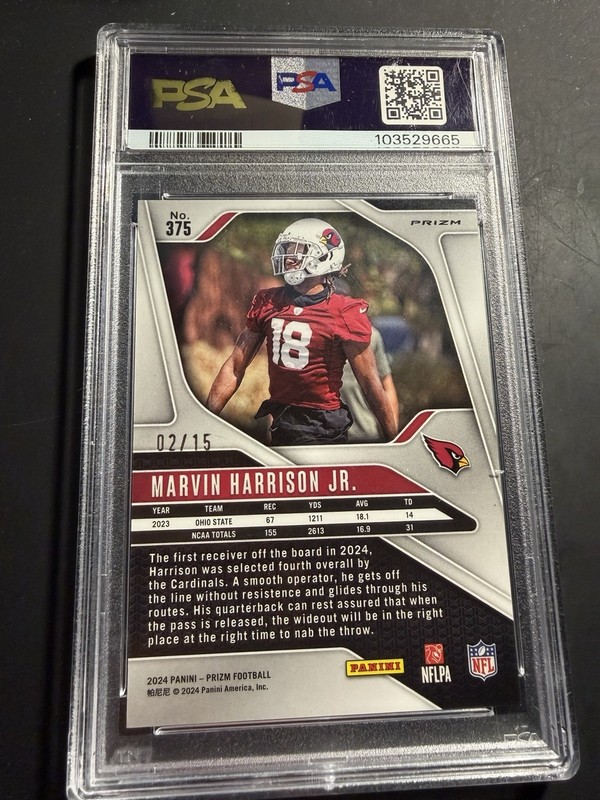 2024 Panini Prizm Marvin Harrison Jr. Forest Camo #375 PSA 9 RC Arizona /15 view 2