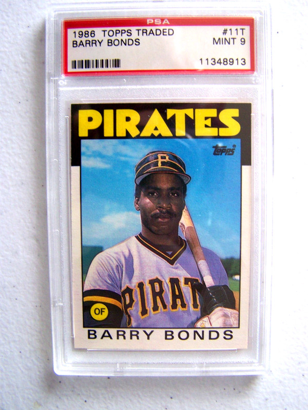 (087)  1986 TOPPS TRADED #11T BARRY BONDS ROOKIE CARD GRADED PSA 9