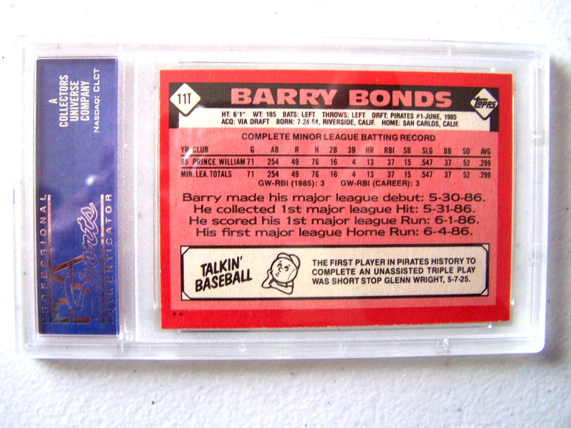 (087)  1986 TOPPS TRADED #11T BARRY BONDS ROOKIE CARD GRADED PSA 9 view 2