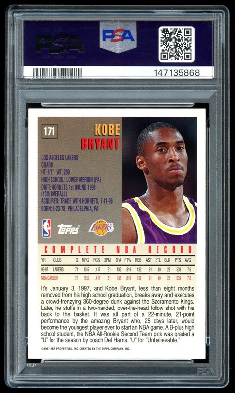 1997-98 Topps Minted in Springfield #171 Kobe Bryant PSA 8 NM-MT (MISLABELED) view 2