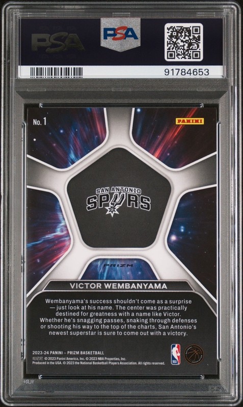 2023-24 Panini Prizm Victor Wembanyama Deep Space Green Rookie #1 PSA 10 Gem view 2