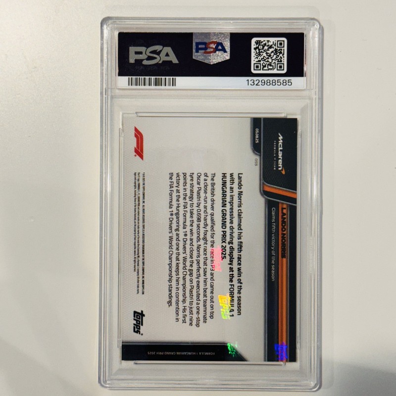 2025 Topps Now Formula 1 F1 #55 Lando Norris PSA 10 view 2