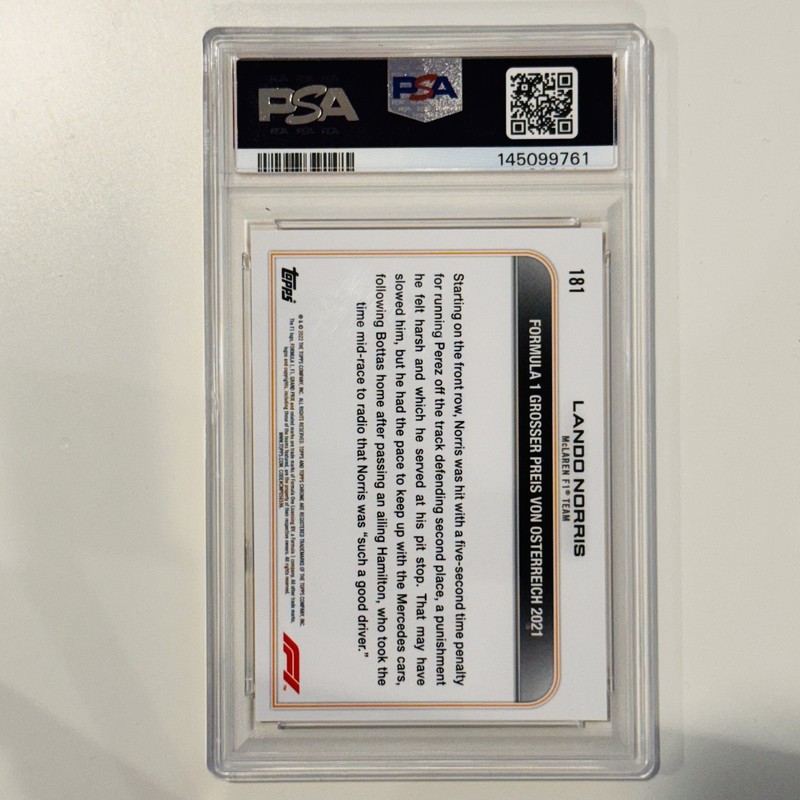 2022 Topps Chrome Formula 1 F1 #181 Lando Norris Orange Red Refractor Sp PSA 10 view 2