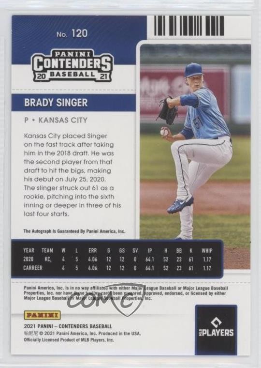 2021 Panini Contenders Playoff Ticket 13/18 Brady Singer Rookie Auto RC 10ou view 2
