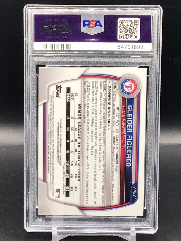 2023 Bowman Chrome Prospect Auto Blue Refractors Gleider Figuereo /150 PSA 10 view 2