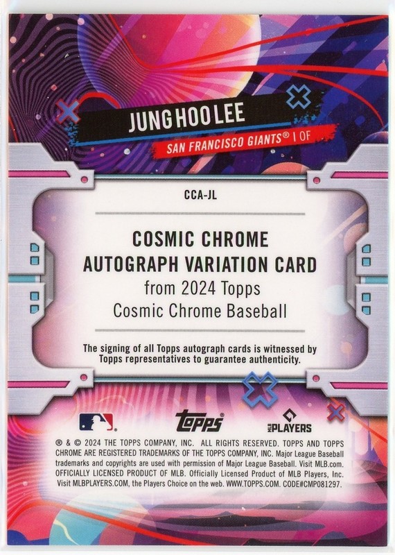 2024 Topps Cosmic Chrome Gold Interstellar Auto Jung Hoo Lee RC /50 SF Giants view 2