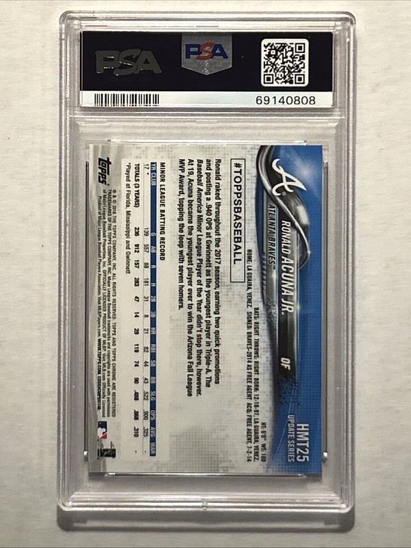 2018 Topps Chrome Update #HMT25 Pink Refractor Ronald Acuna Jr. PSA 10 view 2