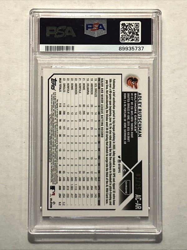 2023 Topps Chrome Update #AC-AR True Orange Auto /25 Adley Rutschman PSA 9 view 2