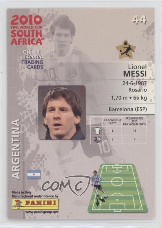 2010 Panini FIFA World Cup South Africa Lionel Messi #44 05bt view 2
