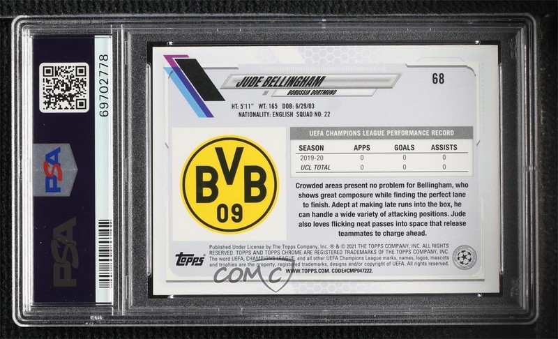 2020 Topps Chrome UEFA Champions League Sapphire Jude Bellingham Rookie RC 1c7 view 2