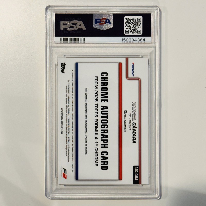 2025 Topps Chrome Formula 1 F1 Rafael Camara 1st Sapphire Auto Autograph PSA view 2