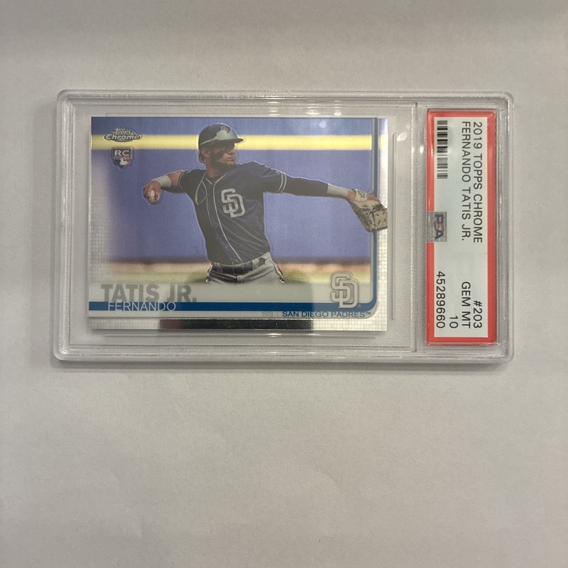 2019 TOPPS CHROME FERNANDO TATIS JR #203 RC ROOKIE PSA 10 GEM MINT CRACKED CASE!