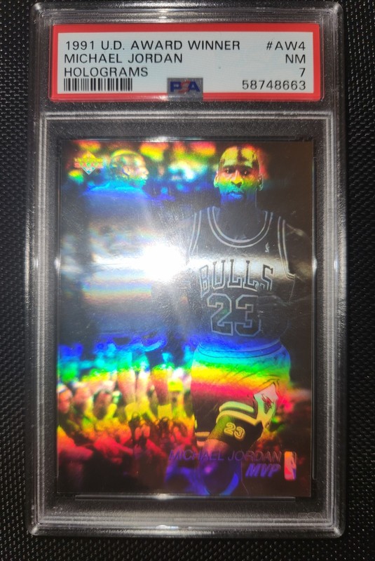 1991 Upper Deck #AW4 Michael Jordan Hologram Award Winner Chicago Bulls PSA 7 view 2