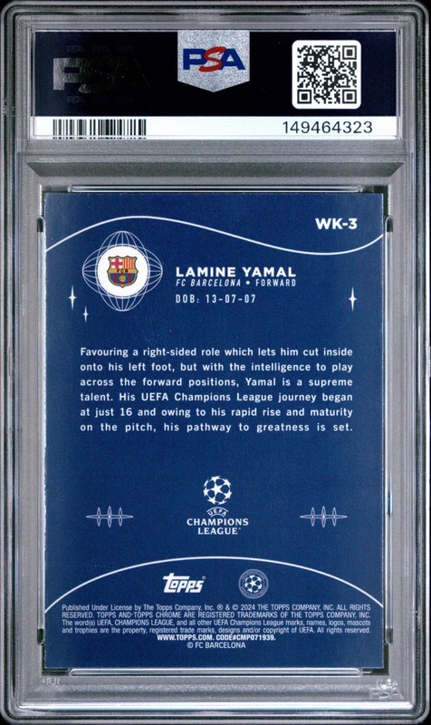 2023-24 Topps Chrome UCC Lamine Yamal Wonderkids Rookie RC #WK-3 PSA 9 Mint view 2