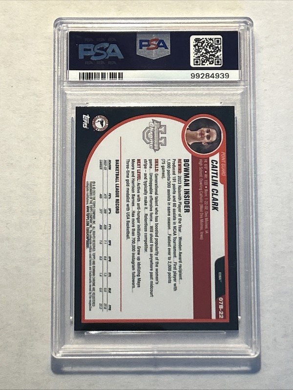 2023-24 Bowman University Chrome #07B-22 2007-08 Design Caitlin Clark PSA 10 view 2