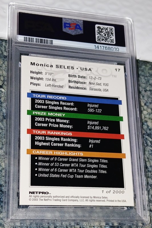 2003 NETPRO ELITE 2000 #17 MONICA SELES ROOKIE RC HOF #d /2000 PSA 10 GEM MINT view 2