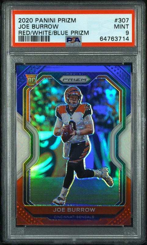 Joe Burrow 2020 Panini Prizm Prizm Red White and Blue #307 PSA 9