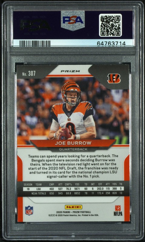 Joe Burrow 2020 Panini Prizm Prizm Red White and Blue #307 PSA 9 view 2