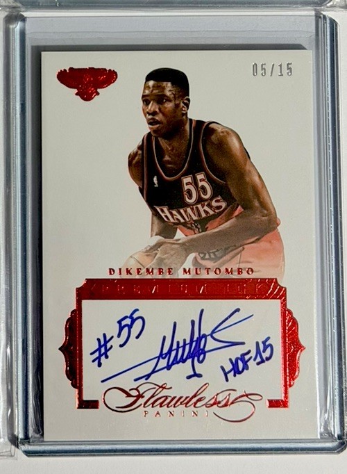 2015-16 Panini Flawless Dikembe Mutombo Premium Ink Ruby Autograph Auto #05/15