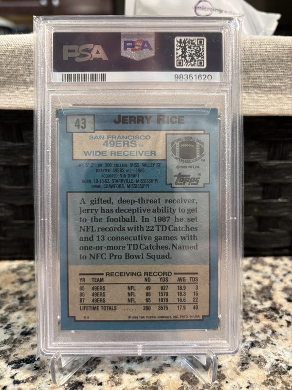 1988 Topps Jerry Rice #43 PSA 10 Gem Mint view 2
