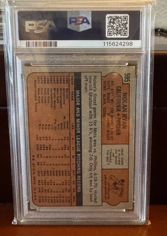 1972 Topps #595 - Nolan Ryan **PSA 3 +Eye Appeal** view 2