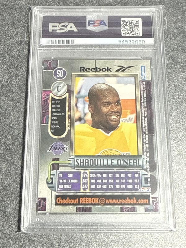 1997 METAL UNIVERSE REEBOK BRONZE #50 SHAQUILLE O'NEAL PSA 9 view 2