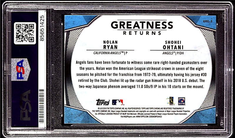 SHOHEI OHTANI-NOLAN RYAN SIGNED 2019 TOPPS CHROME GREATNESS RETURNS (Auto PSA 10 view 2