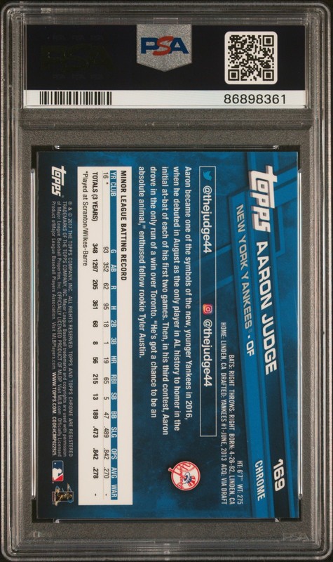 2017 TOPPS CHROME #169 AARON JUDGE ROOKIE RC PSA 10 view 2