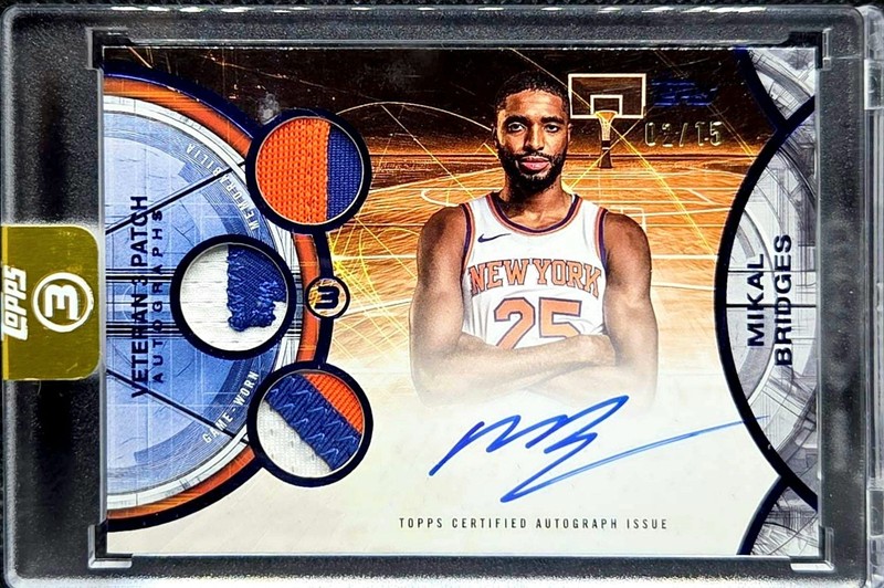 2025-26 Topps 3 Mikal Bridges Blue Veteran Patch On Card Auto /15 Knicks