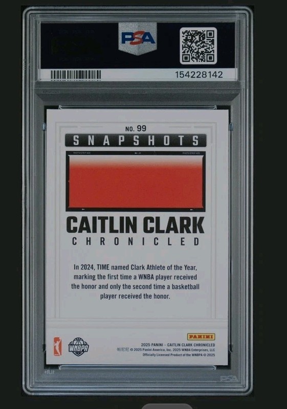 2025 Panini Caitlin Clark Fever Chronicled 99 Time Red Holo Foil PSA Graded Slab view 2