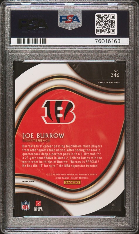2020 Select Joe Burrow #346 Die-Cut White Prizm PSA 10 RC Rookie view 2