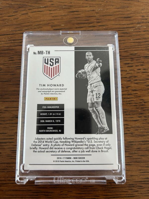 Panini 16-17 Noir Soccer Tim Howard 1/1 USA World Cup Auto Patch Laundry Tag view 2