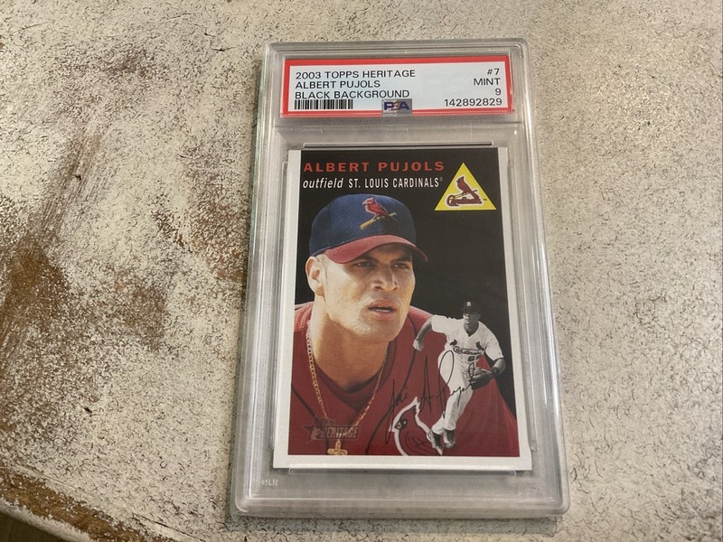 2003 TOPPS HERITAGE #7 ALBERT PUJOLS BLACK BACKGROUND GRADED PSA MINT 9