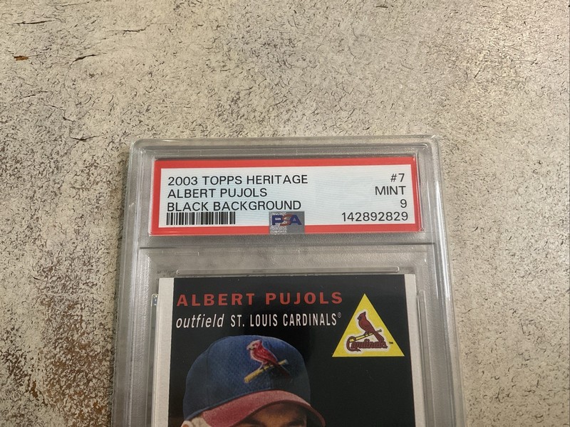 2003 TOPPS HERITAGE #7 ALBERT PUJOLS BLACK BACKGROUND GRADED PSA MINT 9 view 2
