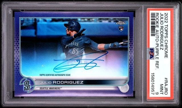JULIO RODRIGUEZ 2022 TOPPS CHROME AUTO ROOKIE PURPLE REFRACTOR /250 PSA 9 MINT
