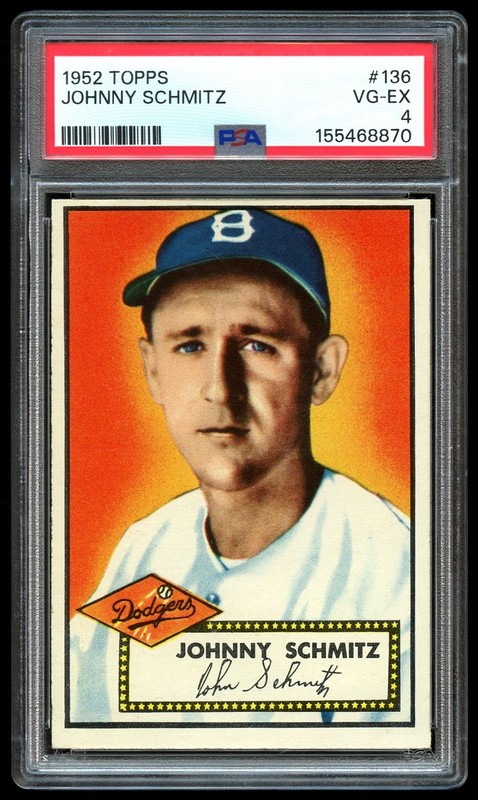 1952 Topps #136 Johnny Schmitz PSA 4