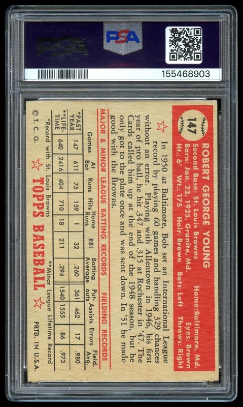 1952 Topps #147 Bob Young PSA 4 view 2