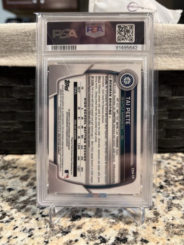 2023 Bowman 1st Chrome Tai Peete Auto PSA 10 #CDATP Bold Auto view 2