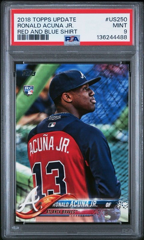 2018 Topps Update Ronald Acuna Jr. Red and Blue Shirt SP #US250 RC MVP PSA 9