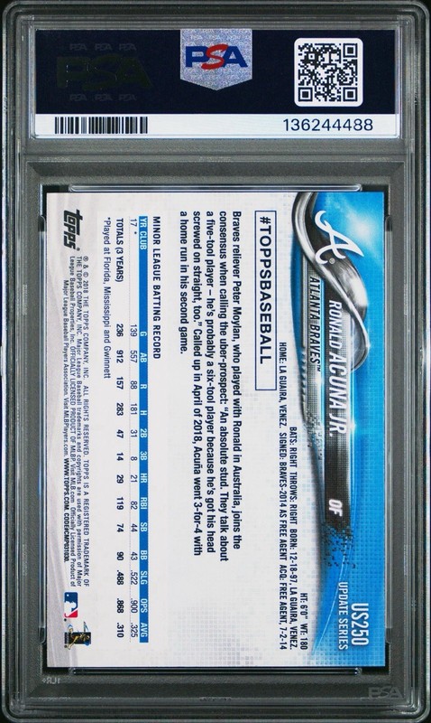 2018 Topps Update Ronald Acuna Jr. Red and Blue Shirt SP #US250 RC MVP PSA 9 view 2
