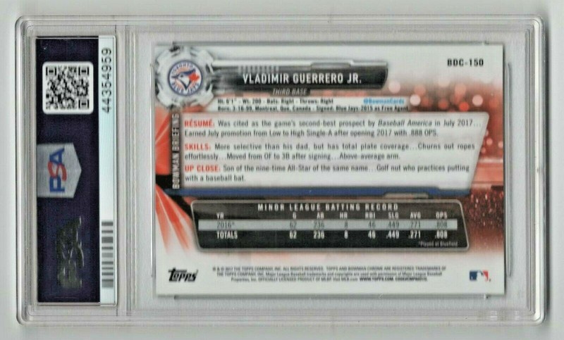 2017 Bowman Draft Chrome * Rookie * Vladimir Guerrero Jr * #BDC150 * PSA 10 view 2