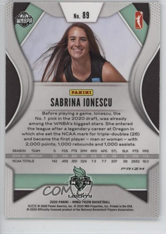 2020 Panini Prizm WNBA Silver Prizm Sabrina Ionescu #89 Rookie RC 1tn7 view 2