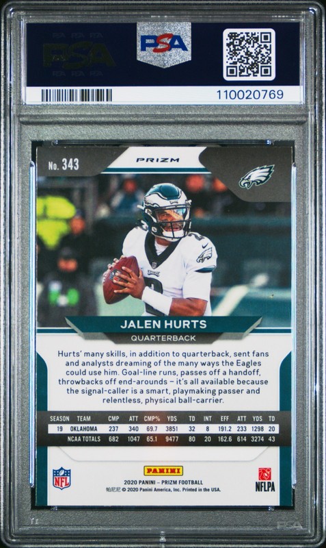 2020 Panini Prizm Jalen Hurts Green #343 PSA 10 GEM MINT RC ROOKIE view 2