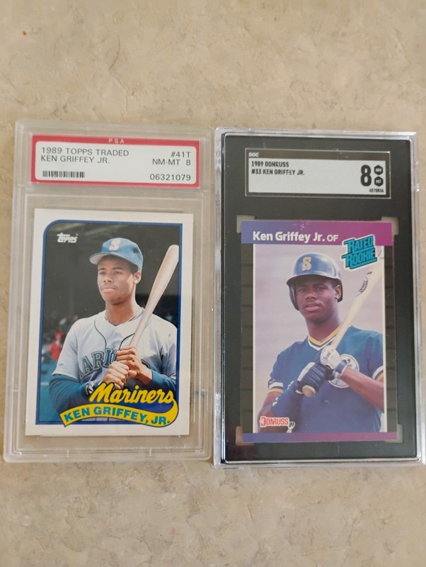 FOR BOTH CARDS Ken Griffey Jr 89 Donruss SGC 8 AND 1989 GRIFFEY JR PSA-DNA 8 view 1