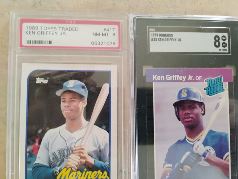 FOR BOTH CARDS Ken Griffey Jr 89 Donruss SGC 8 AND 1989 GRIFFEY JR PSA-DNA 8 view 2